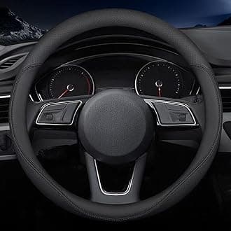 Latest Nappa Leather car Steering Wheel Cover, Stylish Non-Slip Leather car Interior 15 inches Universal（Black）