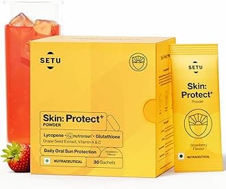 Skin Protect - First Drinkable Sunshield with Plant Based NutroxSun & Glutathione for Advanced Sun Protection Boosts UV Tolerance, Reduces Pigmentation Photoaging (30 Sachets, Strawberry)