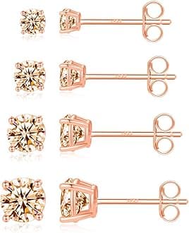 Fcebsty925 Sterling Silver Stud earrings Set | White Gold Plated Hypoallergenic Stud Earrings | Cubic Zirconia Stud Earrings for Women Girls (2mm,3mm,4mm,5mm,6mm,7mm) 8 CZ colors options