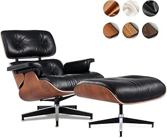 Top Black Grain Leather, Mid Century Chaise Lounge Chair and Ottoman, Modern Chair Classic Design, Heavy Duty Base Support for Living Room Study Lounge Office, Palisander
