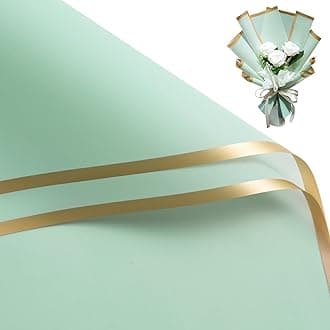 RUSPEPA 20 Sheets Flower Wrapping Paper - Gold Edge Waterproof Floral Bouquet Wrapping Paper - Florist Supplies Packaging for Birthday, Wedding and DIY Crafts - Light Green