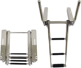 MARINE CITY Under Platform Telescoping Boat Ladder with Retractable Handrail – 316 Stainless Steel, Rust-Resistant, 400 lbs Capacity, Space-Saving Design for Boat & Yacht
