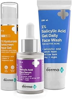 The Derma Co Anti Acne Kit | Skincare Routine Kit | 1% Salicylic Acid Gel Face Wash + 2% Salicylic Acid Serum + 1% Hyaluronic Sunscreen Aqua Gel |Spectrum Protection, Spf 50 Pa++++ For Men And Women