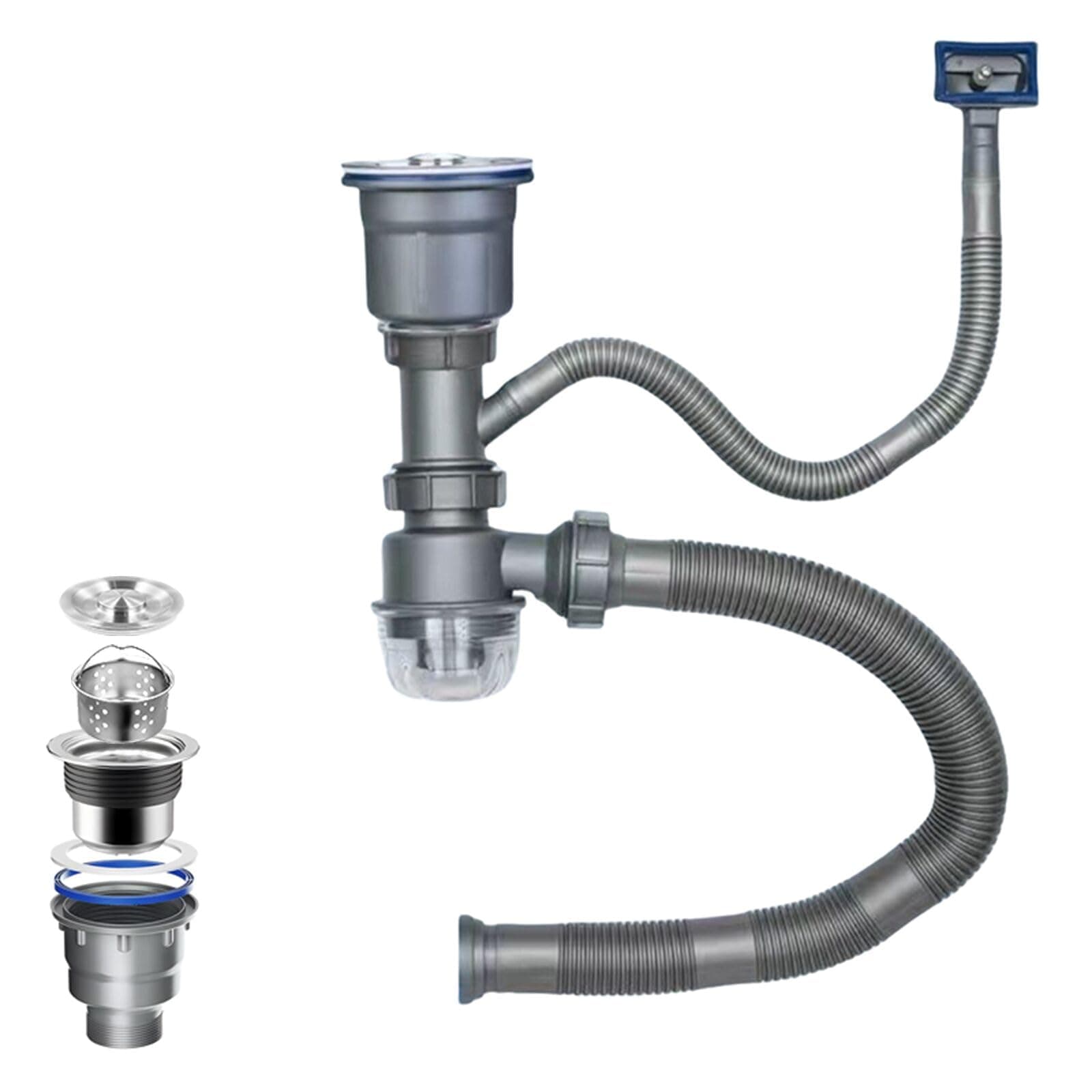 QruiLanTu One Sink Kitchen Drainage Kit Space Saving Flexible Drain Pipe Flexible P-Trap Drain Strainer with 3-1/2 Inch Kitchen Sink Drain Assembly kit,Suitable for Kitchen, Bathroom, RV