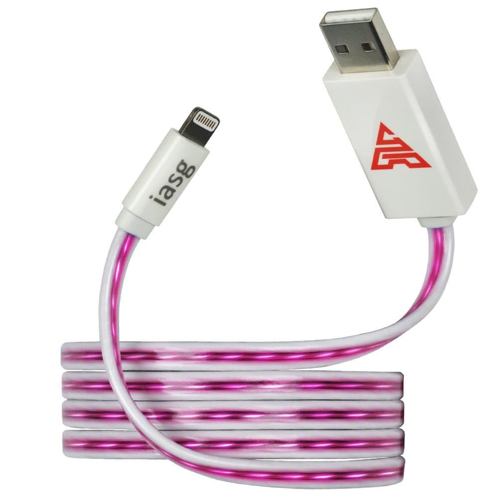 iasg LED Lightning to USB Certified Cable, Flowing Light Data Sync Charging Lead for iPhone 7 6 Plus 5s 5c 5 SE iPad Air mini 2 4 iPod Touch 5 and More - 3.3Ft/1M- Pink Purple Light
