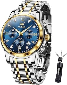 - Mens Watches Luxury Waterproof Luminous Easy Read Chronograph Watches Full Gold/White Dail/Black Face with Calendar Wrist Watches