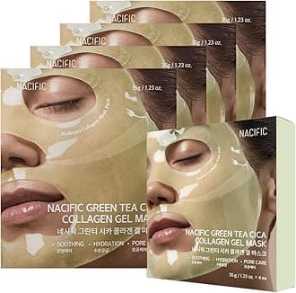 Collagen Gel Facial Mask (Green Tea Cica) 4EA Set, Hydrogel Care for All Skin Types, Hydrating, Firming, Elasticity, Pore Minimizing, Glass Glow Skin, Korean Beauty