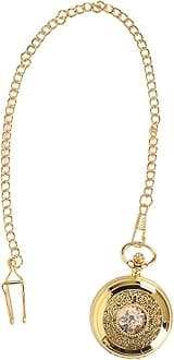 Smooth Pocket Watches for Men with Chain Christmas Graduation Birthday Gifts, Skeleton Pocket Watch, Mechanical Movement Roman Numerals Golden Case Alloy for Men