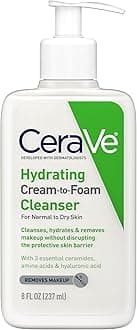 CeraVe Hydrating Cream To Foam Cleanser, Makeup Remover Face Wash For Dry Skin, Foaming Facial Cleanser With Hyaluronic Acid, Normal To Dry Skin, Fragrance Free & Non Comedogenic, 8 Fluid Ounces