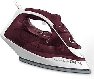 Tefal Express Steam, Steam Iron, 190 g/min Steam Boost, 45 g/min Continuous Steam, 270 ml Water Tank, 2600W Power, Non-Stick Ceramic Soleplate, Auto Shut Off, Anti-drip, White & Ruby Red, FV2869