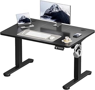 Devoko Electric Standing Desk 100x60cm Sit Stand Table Height Adjustable Desk with Backpack Hook and Memory Smart Pannel, Home Office Table with Splice Board, Black