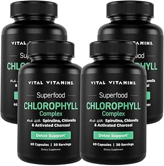 Vital Vitamins Chlorophyll Pills (4-Pack) - Body Deodorizing Supplement - Made with Spirulina, Chlorella, Organic Parsley, Mint, & Activated Charcoal - Defeat Odor Naturally - for Women & Men