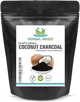 Herbal Magic Activated Coconut Charcoal Powder Food Grade Quality Excellent Detoxifying, Cleansing Properties Naturally Supports Skin, Body Care & Oral Care,UKAS LAB Tested in The UK-200g (Pack of 1)