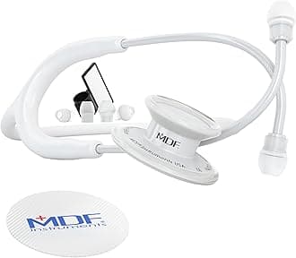 MDF Instruments, MD One Stainless Steel Premium Dual Head Stethoscope, White Tube, Whiteout Chestpieces-Headset, MDF777WO