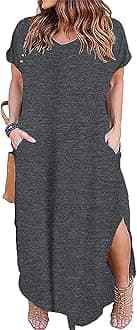 Women's Plus Size Dresses Summer Casual Loose Pocket Short Sleeve Slits Long Maxi Dress XL-5X