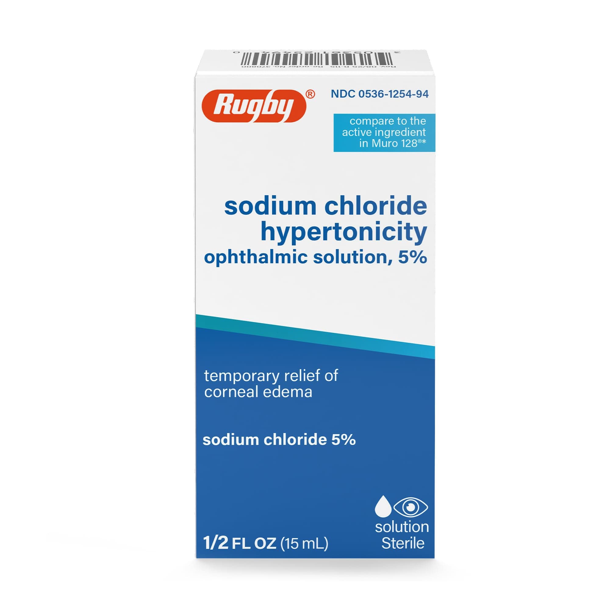 Rugby Sodium Chloride Hypertonicity Ophthalmic Eye Solution 5% - Sodium Chloride Eye Drops for Temporary Corneal Edema Symptom Support - Alcohol-Free - 0.5 Fl. Oz. (1-Pack)