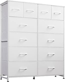 WLIVE Tall Dresser for Bedroom with 12 Drawers, Dressers & Chests of Drawers, Fabric Dresser for Bedroom, Closet, Nursery, Fabric Storage Dresser with Storage Drawers, Steel Frame, Wood Top, White