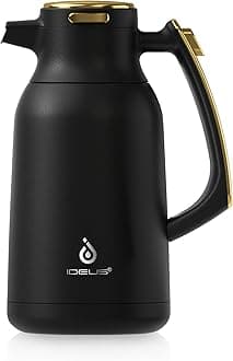 IDEUS Thermal Coffee Carafe 68oz (2,000ml), Stainless Steel Double Wall Insulated Vacuum Flask, Water Jug Coffee Server and Beverage Dispenser, Heat and Cold Retention (Black-Gold, 68oz (2,000ml))