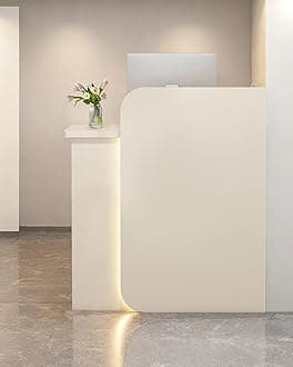 Reception Desk Office Checkout Counter, Modern Front Desk Reception Counter Desk with Lockable Drawer Simple Retail Counter for Retail, Lobby, Beauty Salon Clothing Store(Warm,47" Lx18 Wx39 H)