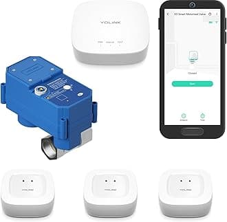 NSF Certified YoLink Leak Protection Kit, 1" Battery-Powered Shutoff Valve w/ Controller + 3 Leak Sensors + Hub, D2D Offline Auto Shutoff, LoRa Long-Range, App/Email/SMS Alerts, 10+ Year Battery