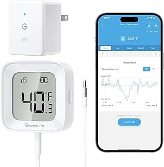 WiFi Refrigerator Thermometer with Alarm, Wireless Digital Freezer Temperature Gauge with App Control, LCD Display, 2 Years Free Data Export, for Fridge Hot Tub (Only Support 2.4G WiFi)