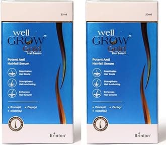 Brinton WellGrow Gold Hair Serum with 3% Redensyl, 5% Capixyl & 2% Procapil | Lightweight, Non-Greasy Formula | Supports Hair Regrowth, Control Hair Fall | For Men & Women | 30 ml (Pack of 2)