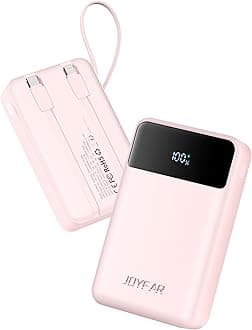 Portable-Charger-Power-Bank Travel Essentials Battery Pack USB C 30000mAh Built in Cable 22.5W Phone Fast Charging Powerbank Compatible with iPhone 16 15 14 13 12 11 iPad Google Xiaomi (Pink)