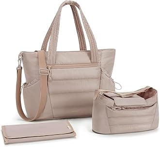 mommore Diaper Bag Tote with Stroller Organizer Puffer Bag Large Capacity Baby Bag with Changing Pad for Travel, Hospital