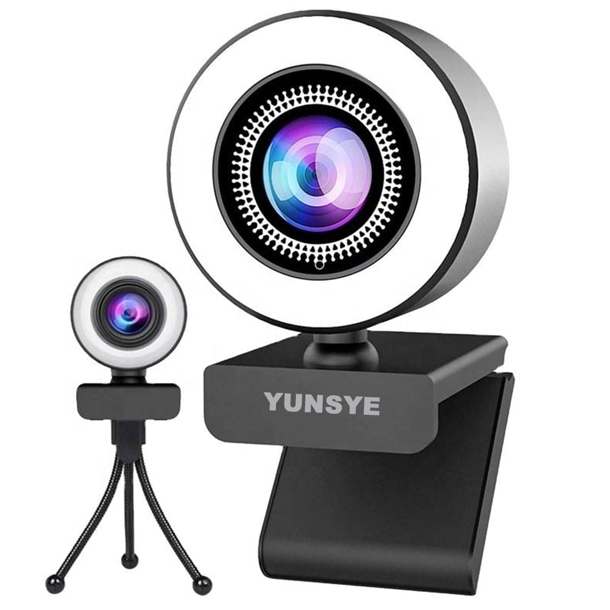 YUNSYE2K HD Webcam with Microphone and Ring Light, X20 Web Camera, USB Plug&Play Computer Camera for PC/Desktop/Laptop/Mac, Streaming Camera for Video Conferencing