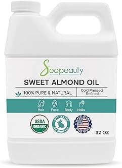 Sweet Almond Oil Cold Pressed Refined USDA Organic | 100% Pure & Natural Available in Bulk | Carrier for Essential Oils, Massage, Skin, Face, and Hair, Soap Making, DIY | 32 fl oz