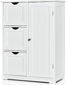 CASART Storage Cabinet, Bathroom Floor Cabinet with 1 Cupboard and 3/4 Drawers, Wooden Freestanding Cupboard for Living Room, Bathroom, Entryway and Office (White, with 3 Drawer)