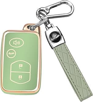 QBUC for Toyota Key Fob Cover with Keychain, Car Key Case Protection for Toyota Fit for Camry Avalon Corolla Highlander Prius RAV4 Venza, Key Fob Protector Accessories (Gold-Green)