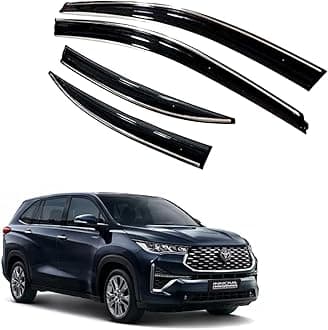Premium Chromeline & Silverline Unbreakable Car Rear Window Wind Deflectors & Side Door Visor Rain Guard Compatible with (Toyota Innova Hycross (2023 Onwards))