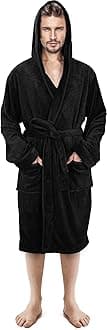 Mens Dressing Gowns Fleece Fluffy Hooded Bathrobe Men Warm Luxury Housecoat and Nightgown