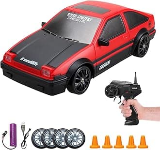 Mineup RC Drift Car, 1:24 Remote Control Car, 4WD Drift RC Car, 2.4GHz Mini Model Car Toy, High Speed Racing RC Drifting Car, 15Km/h RC Racing Car with 4 Racing Tires & 6 Barricades for Boys Kids