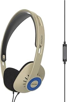KPH30iRB Retro Style On-Ear Headphones, in-Line Microphone and Touch Remote Control, D-Profile Design, Wired with 3.5mm Plug, Rhythm Beige