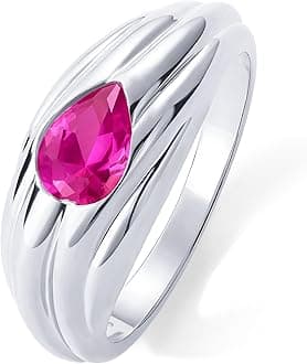 PAVOI 14K Gold Plated Chunky Colored Gemstones Statement Ring for Women | Blue Pink Green Pear Cubic Zirconia Stackable Wave Texture Bands