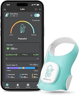 Sense-UBaby Smart Sock Shoe Baby Monitor, Track Sleep Patterns, Heart Rate, Movement for Peace of Mind, Infant Foot Monitor for Better Sleep, FSA/HSA Eligible