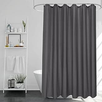 Dark Grey Extra Long Shower Curtains 210cm Drop with Hooks, Water-resistant Mildew-free Polyester Fabric Shower Curtain 180 x 210cm Long Length