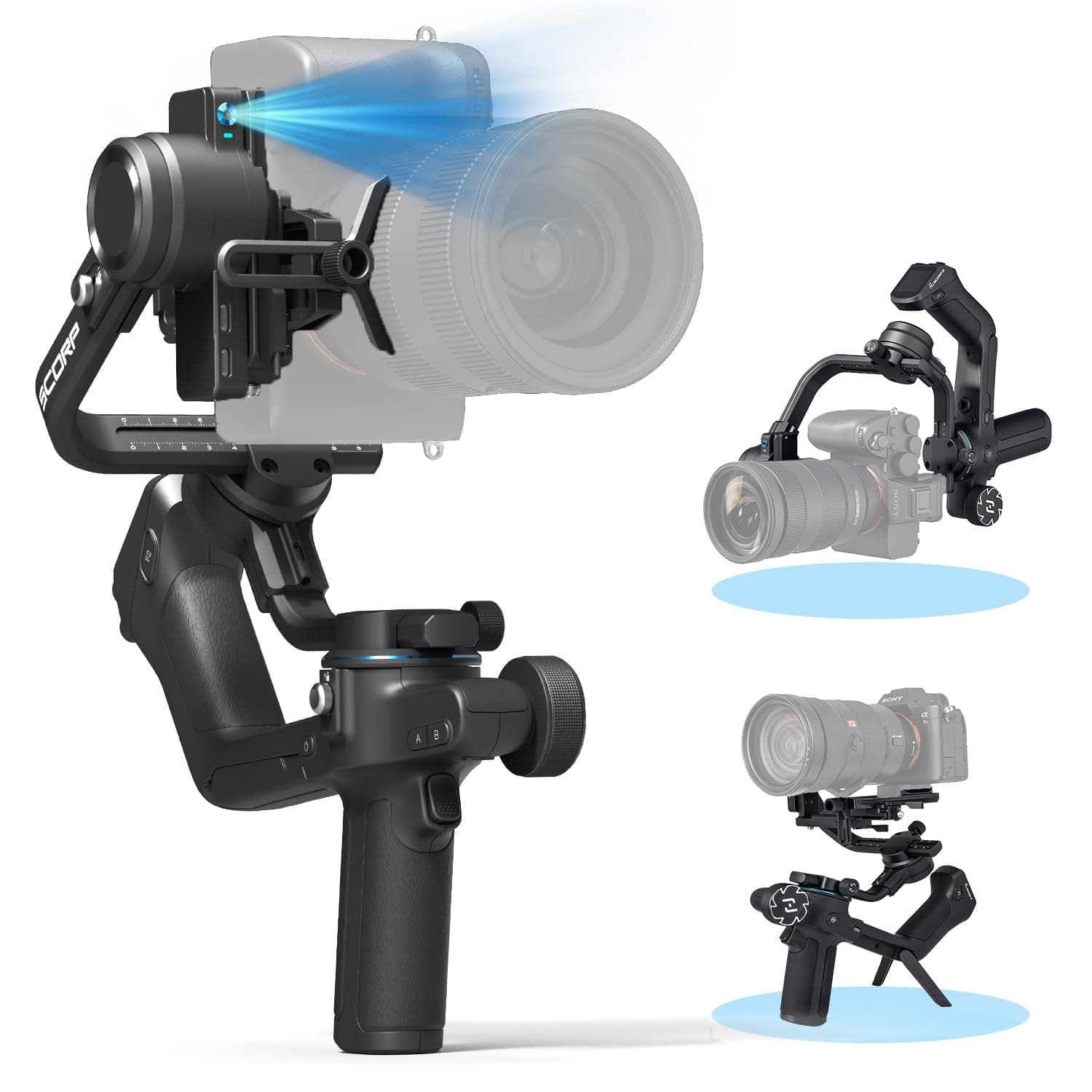 FeiyuTech SCORP 2,3-Axis Gimbal Stabilizer for Mirrorless/DSLR(Sony FX3/A7IV, Canon R6),Built-in AI Tracking,5.51lb Payload,Native Vertical Filming for TikTok/Vlog,Integrated Handle&Bluetooth Control