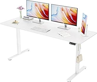 Electric Standing Desk, 170 x 60 cm Height Adjustable Sit Stand Desk with Splice Board for Home Office, Computer Table Memory Preset (White Frame, White Desktop)