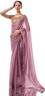 SWADESI STUFF Womens Dual Shade Shimmer Chiffon Saree With Latkan