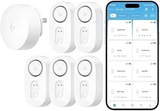 GoveeLife Upgraded Smart Water Leak Detector 1s with 1804ft Long Monitoring Range, WiFi Water Sensor with Email/APP Push and Sound Alarm,5-Year Battery Life, 5 Pack, Suit for Home, Basement, Kitchen