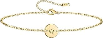 - Initial Charm Bracelet for Women 18K Gold Plated stainless steel Coin Disc Engraved Letter Bracelet Personalized Monogram Name Bracelet