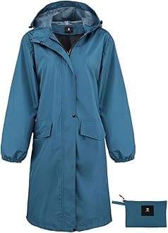 SaphiRose Womens Long Hooded Rain Jacket Waterproof Lightweight Raincoat Windbreaker