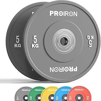 Olympic Bumper Plates, 2" Solid Rubber Weight Plates for Barbell Strength Training and Weight Lifting, 5kg 10kg 15kg 20kg 25kg, Single or Pair