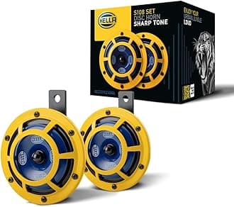Hella 922000731 Sharptone 12V High Tone/Low Tone Twin Horn Kit with Yellow Protective Grill - 2 Horns.