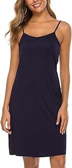 Shoppy Villa Women's Full Slip Dress - Spaghetti Strap Long Inner Undergarment Nightwear, Knee-Length Spaghetti Slip for Dresses & Loungewear - Free Size