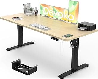 Devoko Electric Standing Desk 180x80cm, 18mm Thick Tabletop, Height Adjustable with Sedentary Reminder, USB Charging Port, 3 Memory Smart Panel, Heavy-Duty Steel Frame (Black frame+Beige desktop)