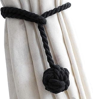 Melaluxe 2 Pack Curtain Tiebacks - Heavy Duty Curtain Rope Tieback, Handmade Rural Decorative Curtain Holdbacks (Black)